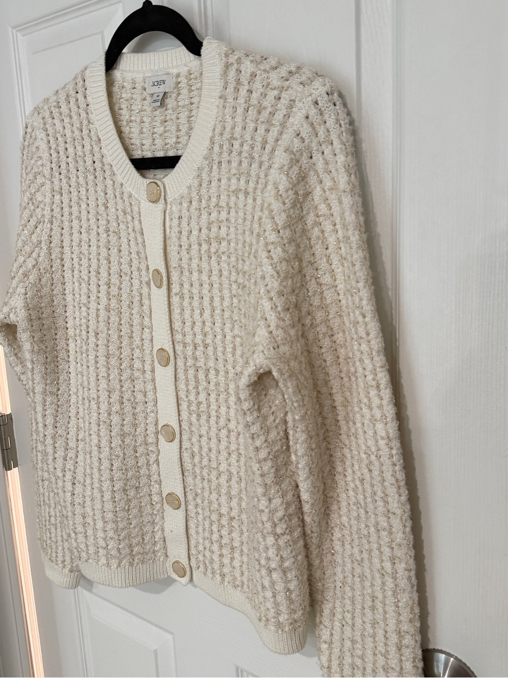 NWOT J. Crew Cream Textured Button-Front Cardigan - Picture 3 of 8